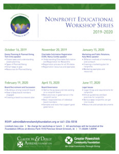 Nonprofit Educational Workshop Series Schedule for 2019-2020